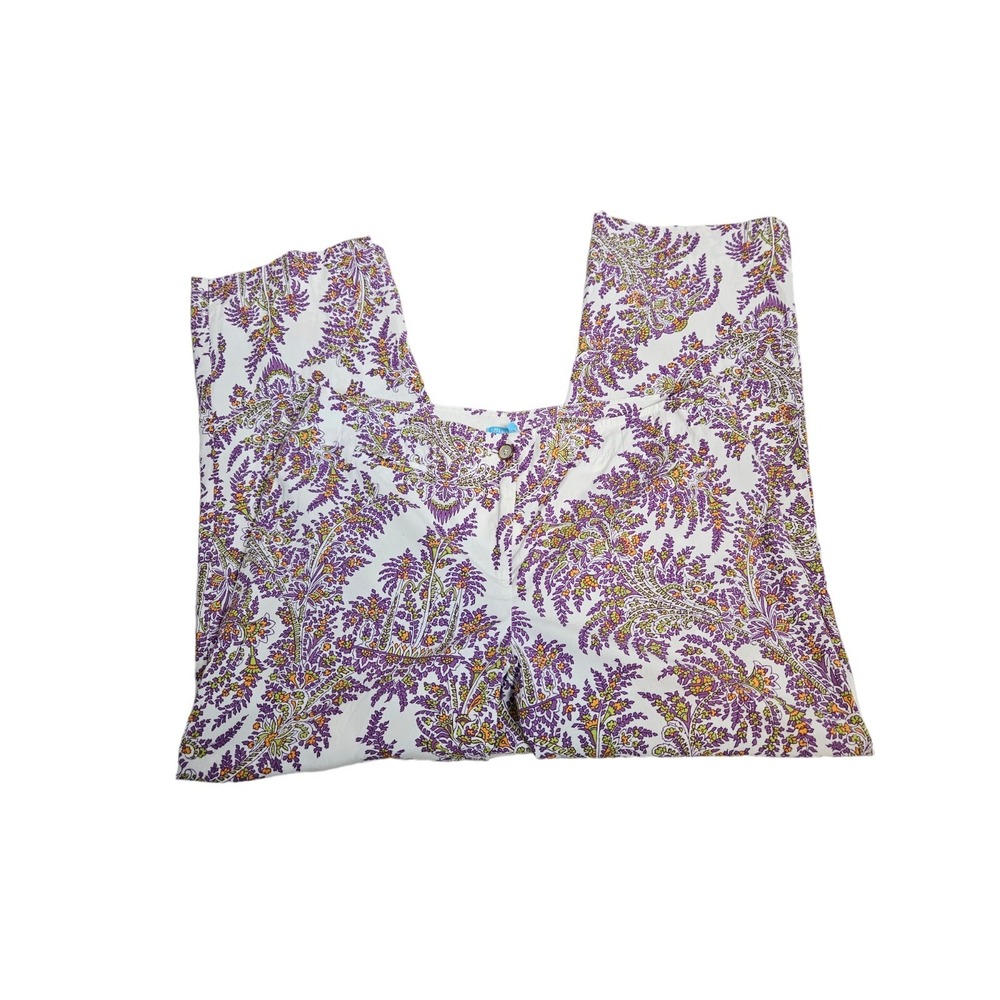 J. Mclaughlin White & Purple Floral Paisley Straight Leg Capri Pants Size 4 L62